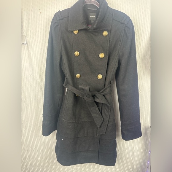 Express Black Trench Coat with Gold Buttons - Picture 1 of 5